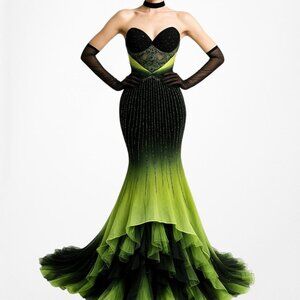 American Vintage Women's Black and Green Dress